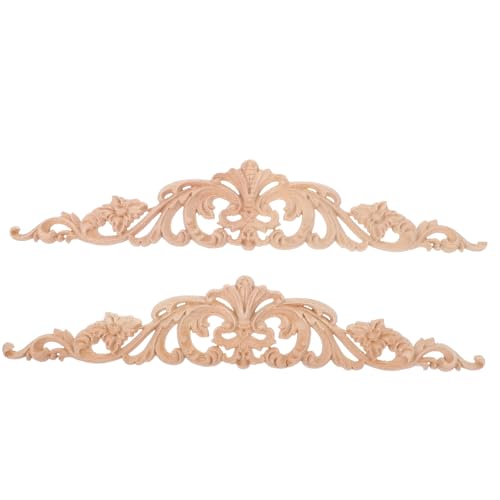 Lurrose 2 Stück Holzornamente Möbel Unlackierte Holzverzierung Holzschnitzerei Applique Vintage Europäischer Stil Dekorative Holzverzierungen für Schränke DIY Holzdeko von Lurrose