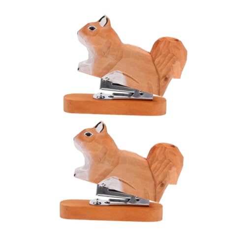 Lurrose 2 Stück Mini-hefter Holz mit Eichhörnchen Design Kompakter Tragbarer Animal Bürohefter für Schule Büro und Zuhause Kreativer Handgefertigter Heftgerät für Kleine Papiere von Lurrose
