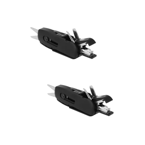 Lurrose 2 Stück Multifunktionales Bürobedarf Set Schere Flexible Lineal Anspitzer Tacker Cutter Schraubendreher Locher Nagelzieher Edelstahlwerkzeuge Schwarz für Schule und Büro von Lurrose