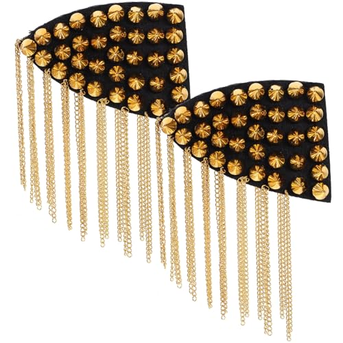Lurrose 2 Stück Vintage Epauletten mit Quasten und Ketten Punk Schulterabzeichen für Kostüme und Zeremonien Hochwertigem Material Goldene Farbe Einfache Anbringung von Lurrose