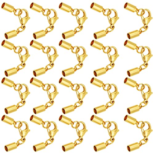 Lurrose 20 Stück Lederkordel Verschlüsse Multifunktionale Schmuckbefestigung mit Einfachem Karabiner für Armbänder und Loch Gold von Lurrose