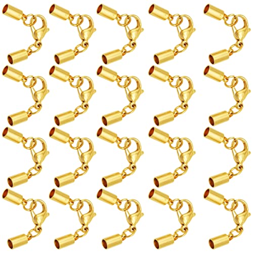 Lurrose 20 Stück Lederkordelverschluss Multifunktionaler Schmuckverschluss mit Einfachem Karabiner für Armbänder und Loch Gold von Lurrose