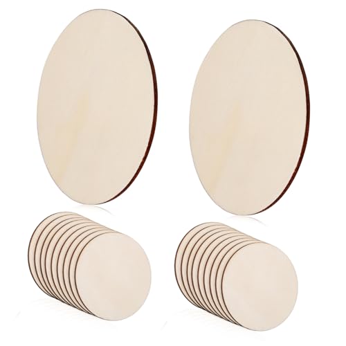 Lurrose 20 Stück Runde Holzscheiben aus Stabilem Pappelholz Naturbelassene Holzplättchen für Basteln und Diy Glatte Oberfläche zum Bemalen Schnitzen Brandmalerei Vielseitige Holzrohlinge von Lurrose