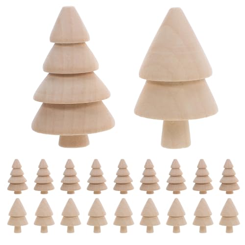Lurrose 20-teiliges DIY-Bastelset für Weihnachtsbäume aus Holz, unbehandelte Tischfiguren aus Holz zum Bemalen, für festliche Weihnachtsdekorationen von Lurrose
