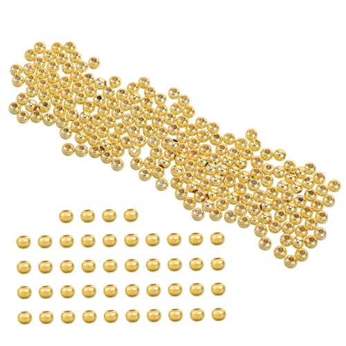 Lurrose 200 Stück Metallperlen vergoldete Perlen DIY Schmuck Kupferperlen Abstandshalter runde Perlen Armbänder machen liefert Abstandshalter Golden von Lurrose