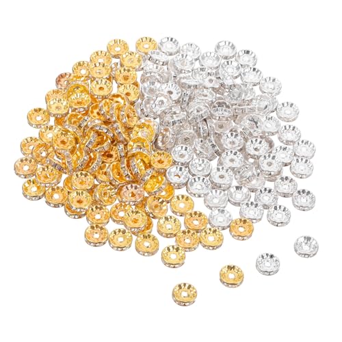 Lurrose 200 Stück Rondelle Spacer Beads Rondelle Schmuckperlen mit Strass Rund für Diy Armbänder Halsketten Schmuckherstellung Silber Gold von Lurrose
