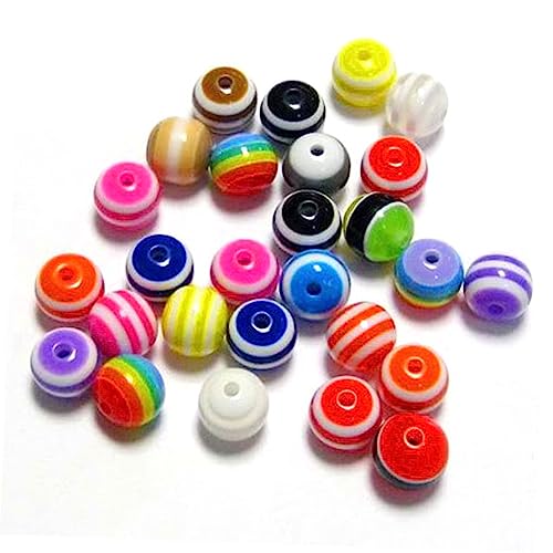 Lurrose 200St Acrylperlen schmuck herstellen stuck slice schmuck machen schmuckherstellung pezzettino Schmuck basteln gestreifte Perlen runde Perlen 6mm Streifen Zubehör von Lurrose