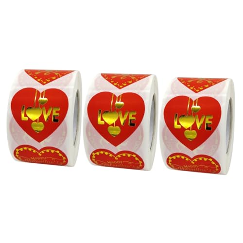 Lurrose 3 Rollen Herzförmige Heiß präge aufkleber roter Herzaufkleber goldene Aufkleber Prägung geldumschläge umschlag herzförmiger Siegelaufkleber Aufkleber für Etiketten zum Valentinstag von Lurrose
