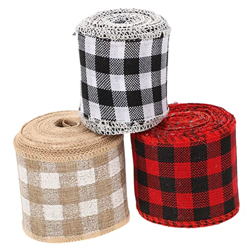 Lurrose 3 Rollen Sackleinenband Gingham Bänder Für Handwerk Stoff Plaid Kariertes Verdrahtetes Band Band Zum Verpacken Weihnachtsband Sackleinen Hessisch Rosa Schleife Polyester von Lurrose