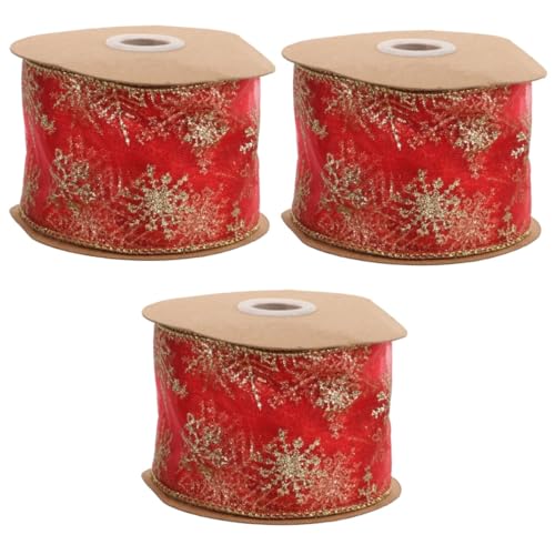 Lurrose 3 Rollen Weihnachtsband ribbon bandfeile Weihnachtsdekoband weihnachtsbaumdeko christmas dekoration Band für Schleife Gold rosa Netzband Weiß Bänder zum Basteln Banddekor Polyester von Lurrose