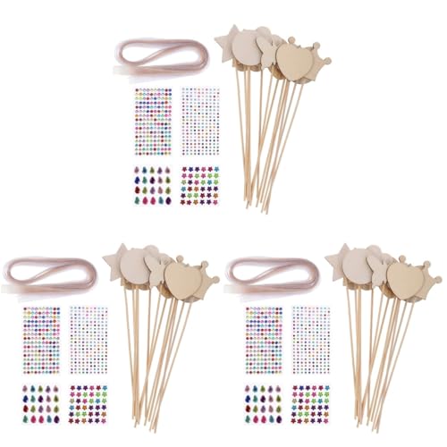 Lurrose 3 Sätze Diy Zauberstäbe Holz Unbemalte Fairy Wands für Kreative Bastelprojekte für Partys Geburtstagsfeiern und Theateraufführungen Aufkleber und Bänder von Lurrose