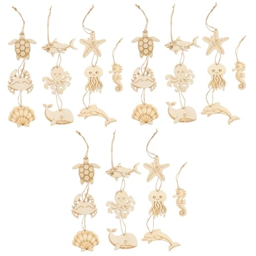 Lurrose 3 Sätze Holzhandwerk Holz Basteln Diy Holz Handarbeiten Holzschnitte Zum Basteln Küsten Tiere Ornamente Unvollendete Holzausschnitte Unfertiger Holzchip Hanfseil Beige 60 Stück * 3 von Lurrose