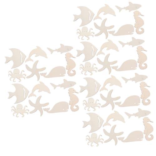 Lurrose 3 Sätze Holzhohle Meerestier Holzspäne Handbemalte Dekorative Holzspäne Für Das Heim DIY Serie 42 Stück Im Set Unterwasser Bastelarbeiten Für 42 Stück * 3 von Lurrose