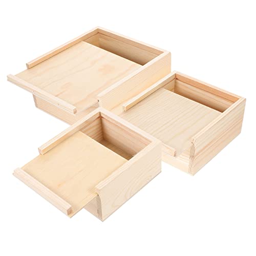 Lurrose 3 Stück Box Holzschublade Holzkisten Holzkisten Unfertige Kisten Leere Dekorative Holzaufbewahrungsboxen Mit Deckel Holzkisten Unfertiges Holzhandwerk von Lurrose