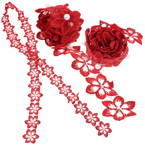 Lurrose 3 Stück Diy Wasserlösliches Blumenmuster Spitzenband für Kleidung Dekoration und Bastelprojekte Farbiges Polyester mit Perlen pro Stück von Lurrose