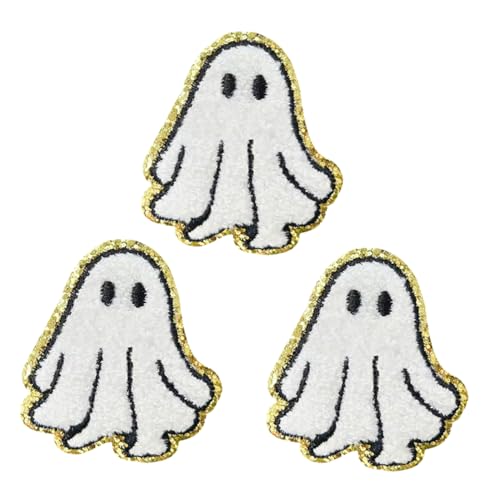 Lurrose 3 Stück Weiße Ghost Iron Patches mit Erhöhter Stickerei Starke Haftung Langlebig Einfache Anwendung für DIY Kleidung Taschen Hüte Dekorative Nähapplikationen Halloween von Lurrose