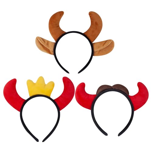 Lurrose 3-teiliges Halloween-Teufelshorn-Stirnband: Stierhörner-Haarreif, Halloween-Teufel-Haarband, Dekoration, Cosplay-Kopfbedeckung, Kopfbedeckung von Lurrose