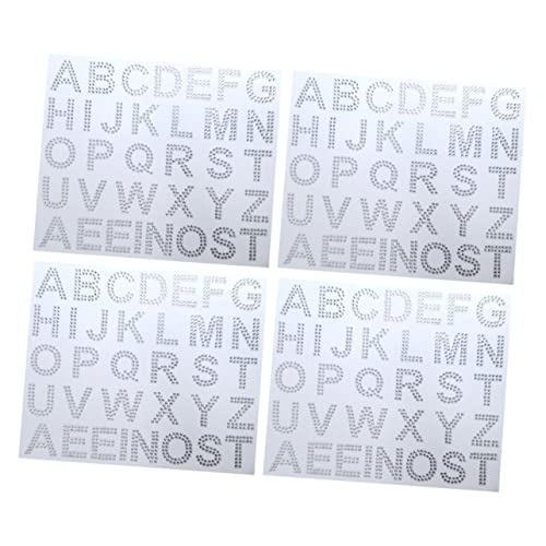 Lurrose 4 Blätter Diamantaufkleber Buchstabenaufkleber funkeln klein Aufkleber mit silbernen Buchstaben Aufkleber mit Strassbuchstaben Abziehbilder aufbügeln Acryl von Lurrose