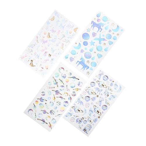 Lurrose 4 Blätter Kreative Aufkleber für Handbücher Selbstklebende Wasserkrystal Dekorationssticker für Scrapbooking Notizbuch Diy Projekte Wiederablösbar Langlebig und Leicht zu Lagern von Lurrose