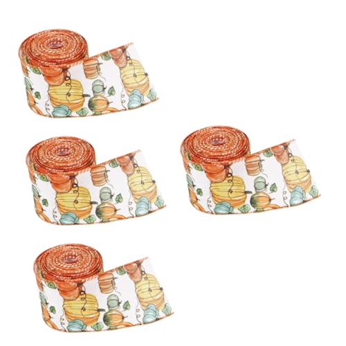Lurrose 4 Rollen Kürbisband wickeln Thanksgiving-Handwerk Urlaub Erntedankfest-Band fallen geschenkverpackung geschenkband Thanksgiving-Tagesband dekorativ Stoffband zum Erntedankfest von Lurrose