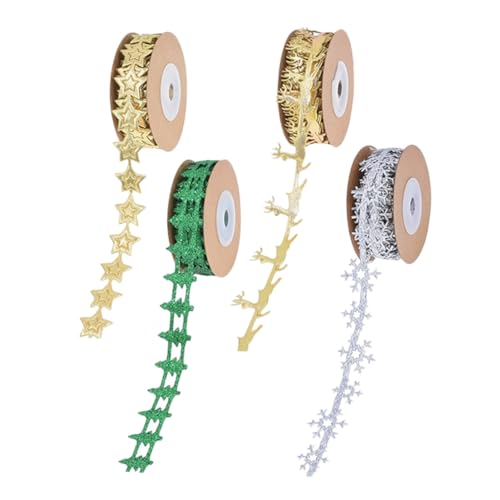 Lurrose 4 Rollen Weihnachtsband mit Glitzer Geprägtes Rentier Schneeflocken-design Robustes Stoffband Vielseitig für Geschenkverpackungen Weihnachtsbäume Diy-deko und Bastelarbeiten von Lurrose