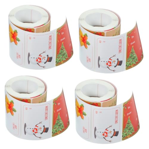 Lurrose 4 Rollen Weihnachtsdekorationsaufkleber Weihnachtsetiketten weihnachtsaufkleber etiketten scheckheft scrabbook Geschenketiketten für weihnachtsgeschenketiketten rot von Lurrose