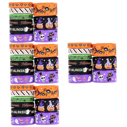 Lurrose 4 Sätze Wickelband Geschenkband Halloween Halloween-dekoration Halloween Geschenkbandpaket Halloweendeko Girlande Dekorationen Kürbis-drahtband Handwerksband Polyester 9 Rollen * 4 von Lurrose
