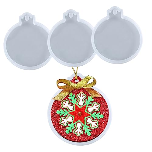 Lurrose 4 Stück Diy Silikon Gießform Teilig Runde Plakette für Weihnachtsdeko für Handwerk und Epoxidharz Projekte Flexibel und Einfach zu Reinigen von Lurrose