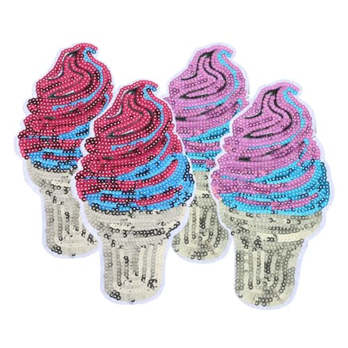 Lurrose 4 Stück Eiscreme Pailletten Stoffaufkleber Pailletten Applikation Hut Flicken DIY Kleidungsdekor Gestickte Applikation Pailletten Glitzer Flicken Gestickte Patches von Lurrose