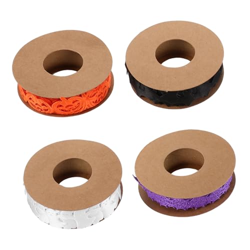 Lurrose 4 Stück Halloween Dekorationsband Set mit Kürbis Fledermaus Geist Spinnennetz Motiven Dünnes DIY Geschenkband für Kränze Geschenkverpackung und Partygestaltung von Lurrose
