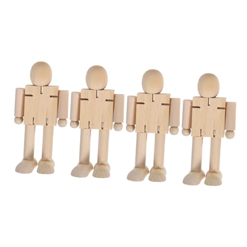 Lurrose 4 Stück Holzroboter Roboterholz zeichnen Peg-Puppe Bemalen von Roboterfiguren unfertige Holzfigur Holzfiguren Menschen Puppenkörper aus Holz menschenfigur aus holz Holzpuppe Beige von Lurrose