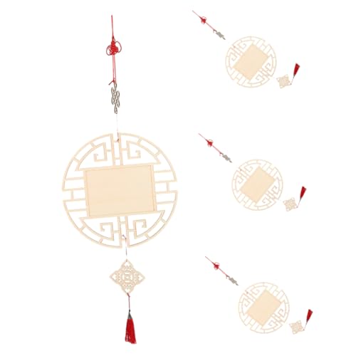 Lurrose 4 Stück Leere Holzschilder: Diy-anhänger Aus Holz Im Chinesischen Stil Zum Aufhängen, Traditionelle Chinesische Knotenornamente Für Kinder, Malen, Basteln, von Lurrose