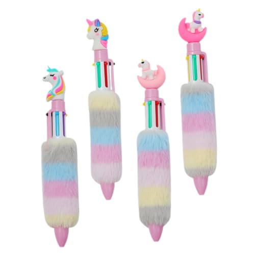 Lurrose 4 Stück Regenbogen farbig Bausatz Tipp flauschige Stifte briefpapier druckkugelschreiber Plüsch Kugelschreiber Mehrfarbenstift in einem Stifte für süßer Stift Plastik von Lurrose