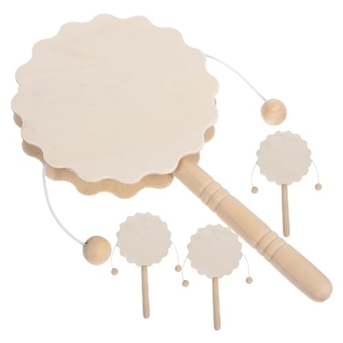 Lurrose 4 Stück Teiliges Unlackierte Holz Rasseltrommel für DIY Malspielzeug zum Bemalen für Kreative Handarbeiten und Wohnaccessoires Unbemalt Glatt für Einfaches Gestalten von Lurrose