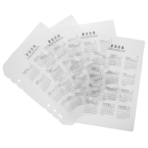 Lurrose 4-teiliges Kalender-Notizbuch-Teiler: A5-Notizbuch-Teiler aus mattiertem Kunststoff, 2026-Kalender, DIY-Planer-Nachfüllungen mit 6 Löchern und Registerkarten für die Datumsverwaltung von Lurrose
