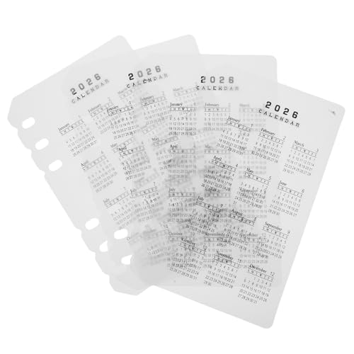 Lurrose 4-teiliges Kalender-Notizbuch-Teiler: A6-Notizbuch-Teiler aus mattiertem Kunststoff, 2026-Kalender, DIY-Planer-Nachfüllungen mit 6 Löchern und Registerkarten für die Datumsverwaltung von Lurrose