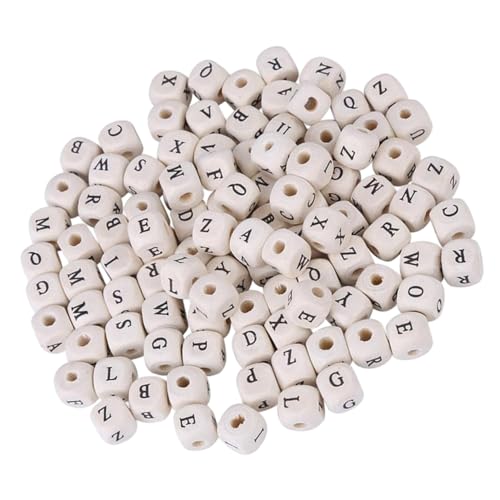 Lurrose 400 Stück Holz Buchstabenwürfel Perlen Quadratisch Naturholz Alphabet DIY Schmuckherstellung für Armbänder Halsketten Schlüsselanhänger Kreative Bastelprojekte von Lurrose