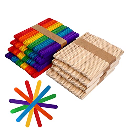 Lurrose 400 Stück Holz Eisstiele Natur und Farben Diy Bastelmaterial für Basteln Partydekorationen Langlebig Glatt und Sicher von Lurrose