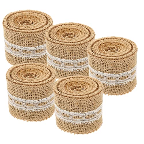 Lurrose 5 Rollen Einfarbige Leinenstreifen Schleife Stoff Partydekorationen Blau Bast ribbon bandfeile verpackung bandalette xmas decoration Geschenkband Wickelband Jute von Lurrose