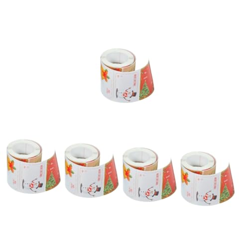 Lurrose 5 Rollen Weihnachtsdekorationsaufkleber Weihnachtsverpackungsetikett Weihnachtsgeschenk-Tags weihnachtssiegeletikett scheckheft scrabbook Verpackungsaufkleber Geschenkaufkleber rot von Lurrose
