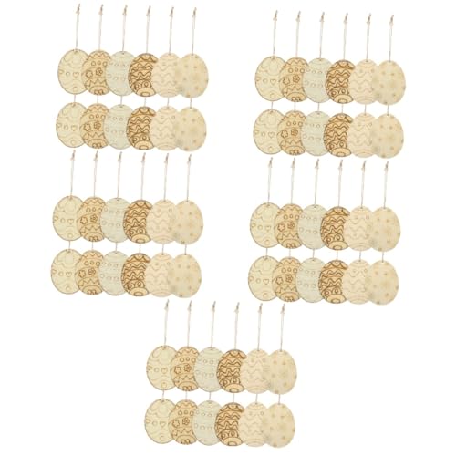 Lurrose 5 Sätze Holzspan-ornamente Osterbasteln Basteln Für Ostern Geldgeschenke Ostern Eierdekoration Weiß Handgefertigter Graffiti-chip Ostern Hängende Dekorationen Hölzern 60 Stück * 5 von Lurrose