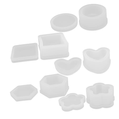 Lurrose 5 Stück Teiliges Silikon Resin Box Mold mit Deckel Vielseitige Epoxidharz Aufbewahrungsboxen in Herz- Sechseck- Viereck- Blumenform DIY Kerzenhalter Schmuck Seifenhalter Weiß von Lurrose