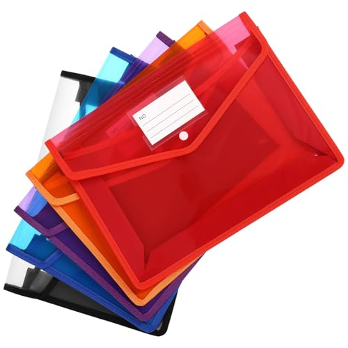 Lurrose 5 Stück Teiliges Transparente Kunststoffmappen mit Druckknopfverschluss Bunte Dokumententaschen für Büro und Unterwegs Große Kapazität und Leicht zu Tragen von Lurrose