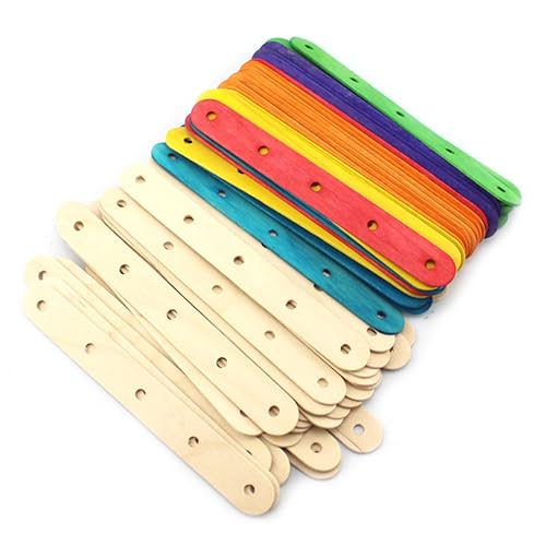 Lurrose 50 Stück Bunte Jumbo Holzstäbchen mit Löchern Farbige Holz Popsicle Sticks für Diy Bastelprojekte Glatte Oberfläche Ungiftig für Schule Party und Kreative Handarbeiten von Lurrose