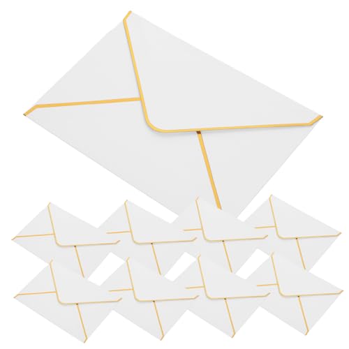 Lurrose 50 Stück Elegante Weiße Briefumschläge mit Goldfolienrand Kleine Papierumschläge für Hochzeitseinladungen Blanko Einladungskarten Zubehör Festliche Dekoration für Partys und Feiern von Lurrose