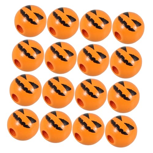 Lurrose 50 Stück Halloween Holzperlen mit Gesichtsdesign Polierte Runde Spacerperlen Naturholz für Diy Dekoration Geeignet für Bastelarbeiten und Schmuckherstellung von Lurrose