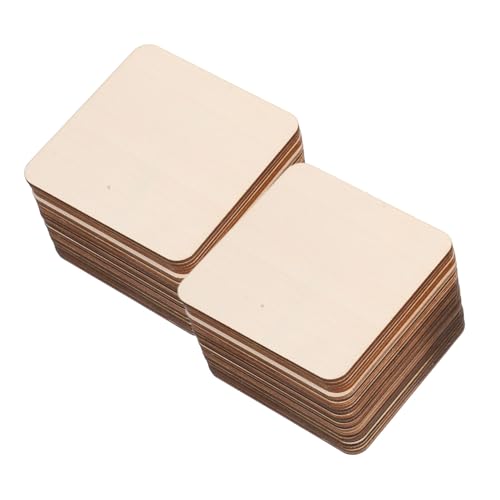 Lurrose 50 Stück Quadratische Holzrohlinge Blanke Holzteile für Basteln Malen Gravur DIY Holzscheiben Naturbelassen für Heimdekoration Kunstprojekte von Lurrose