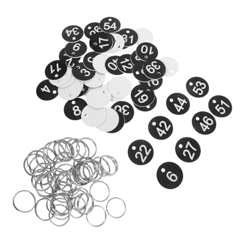 Lurrose 50 Stück Schlüsselbeschriftung Zahlenkarten Key Tags with Labels Schlüsselanhänger Beschriften Black von Lurrose