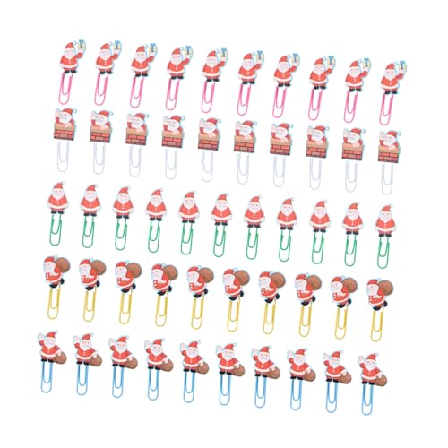 Lurrose 50 Stück Weihnachts-Büroklammer Weihnachts-Lesezeichen Weihnachtsmann Büroklammern Weihnachtsbaum-Lesezeichen bookmark buch marker Papierclips Büroklammer aus Holz hölzern Colorful von Lurrose