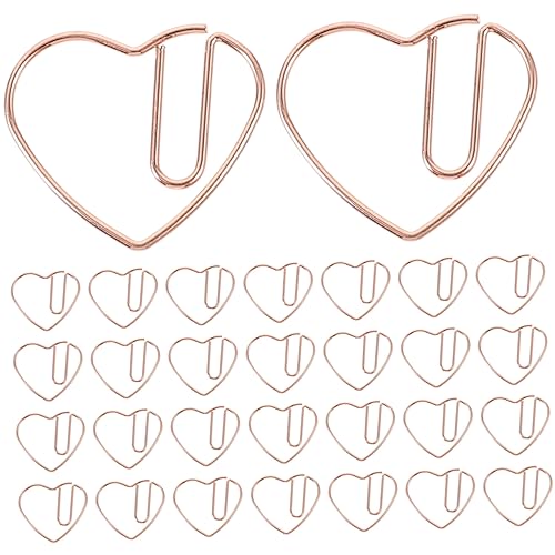 Lurrose 50 Stück kleine Papierklammer Liebe Büroklammern bunt winzig Dekorative Papierklammern Herzformige Dekoration Buchleseclips Büroklammer zum Modellieren von Herzen Metall Rose Gold von Lurrose